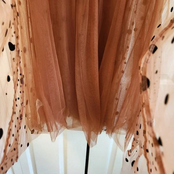 Maeve Anthropologie Polka Dot Tulle Maxi Skirt Brown Black Flocked Mesh Medium - Picture 5 of 8